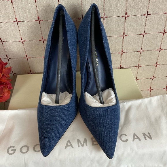 GOOD AMERICAN “Emma” Denim Heel Ultra High Blue Denim Stilettos Sz 9.5 New - Picture 3 of 7